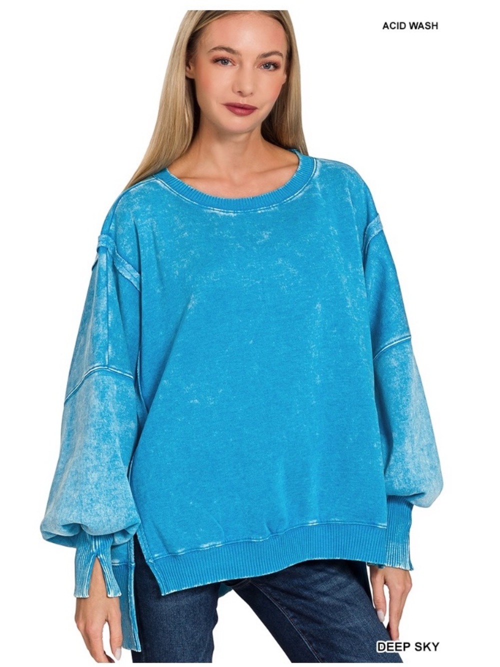 180 ❤️Zenana deep sky ACID WASHED BATWING SLEEVE HI-LOW FLEECE
SWEATSHIRTS